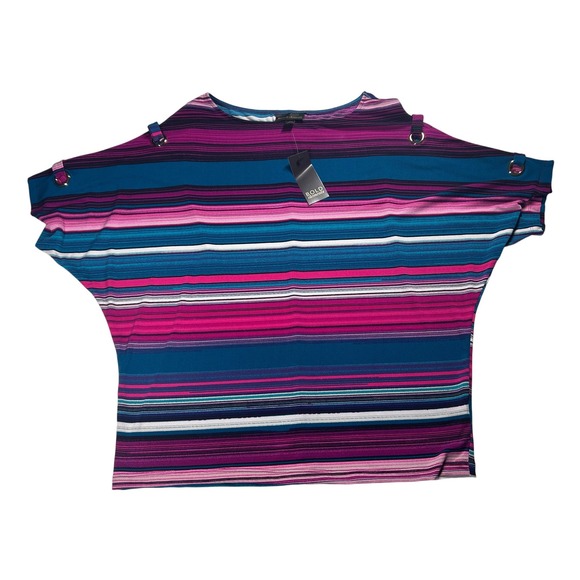 Bold Elements Top Women Large Striped Scoop Neck Eyelet Sleeve Dolman Sleeve NEW - Picture 1 of 8